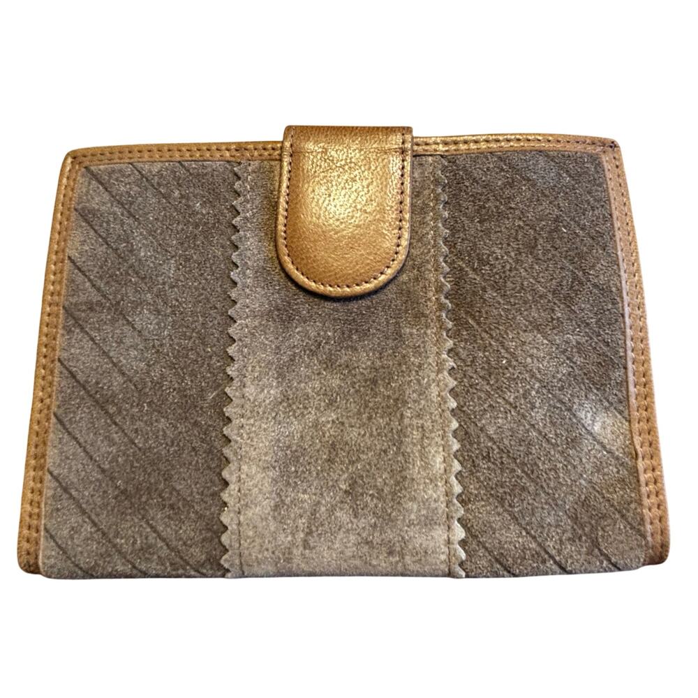 Vintage Jordan Marsh tan suede leather bifold wallet coin purse Made in Italy